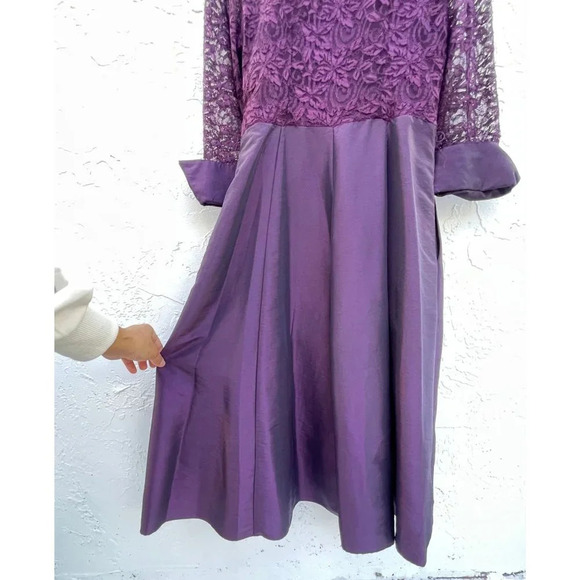 Eliza J Womens Long Sleeve Collared Button Down Pleated Dress Plum Purple Sz 10 - Picture 9 of 16
